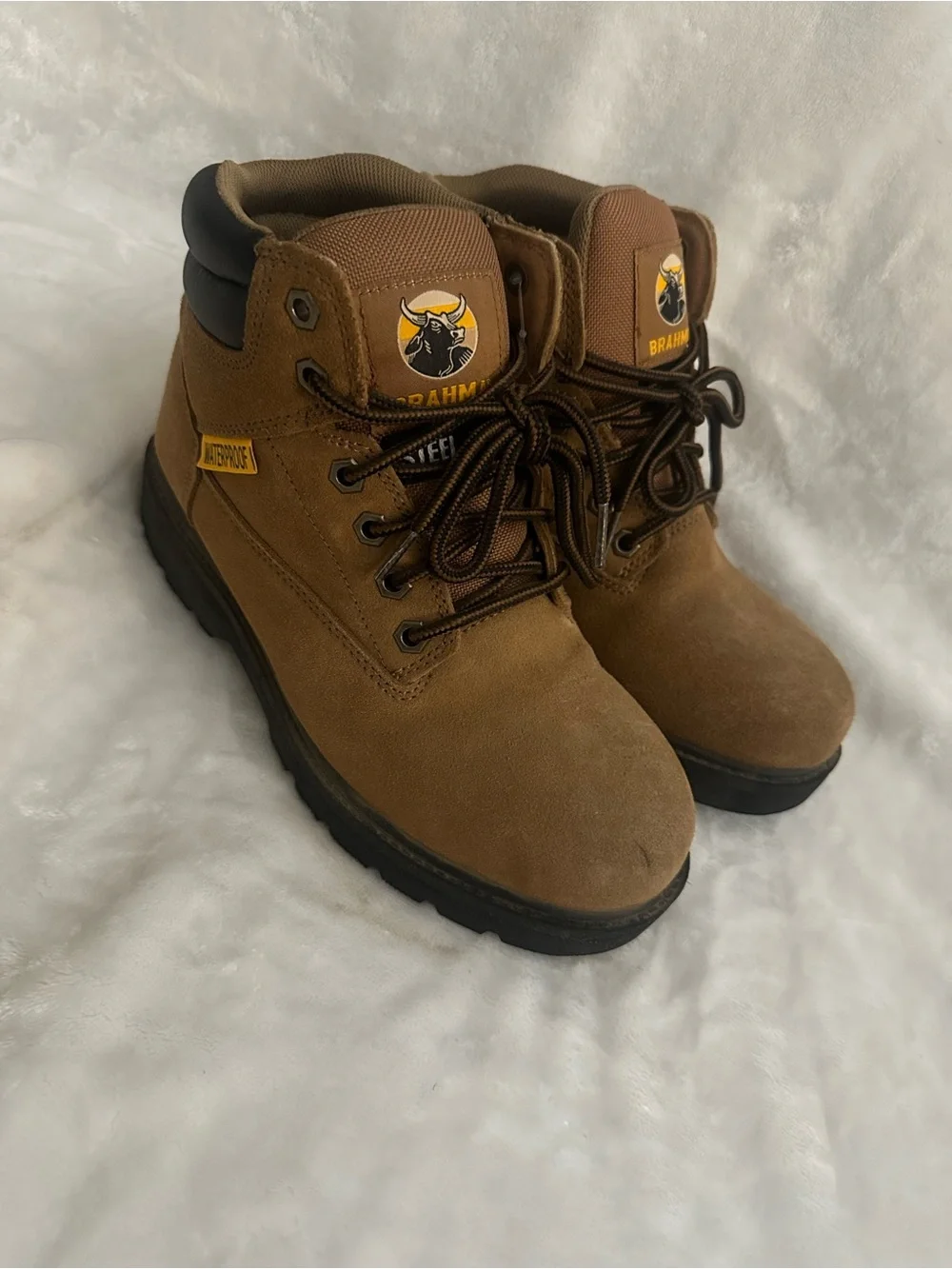 Brahma Men's Tan Suede Work Boots with Padded Collar